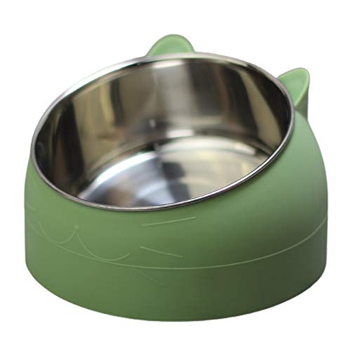 CUSROS Katzennapf Katzenfutter Näpfe Katze Wassernäpfe Katzenfutter Napf Katzengesichtsform schräges Design Edelstahl Katzenfutter Ergänzungsmittel für Zuhause Grün L von CUSROS