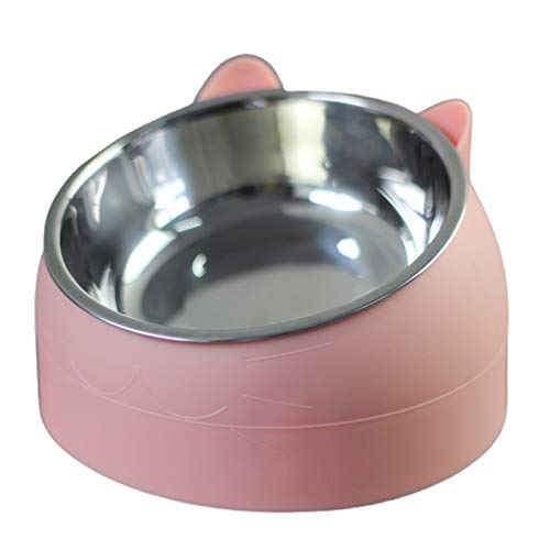 CUSROS Katzennapf Katzenfutter Näpfe Katze Wassernäpfe Katzenfutter Napf Katzengesichtsform schräges Design Edelstahl Katzenfutter Ergänzungsmittel für Zuhause Rosa S von CUSROS