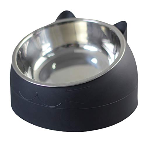 CUSROS Katzennapf Katzenfutter Näpfe Katze Wassernäpfe Katzenfutter Napf Katzengesichtsform schräges Design Edelstahl Katzenfutter Ergänzungsmittel für Zuhause Schwarz L von CUSROS