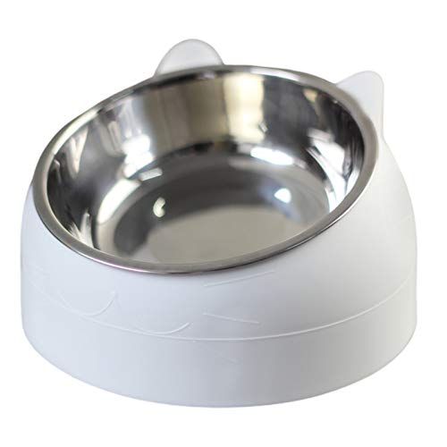 CUSROS Katzennapf Katzenfutter Näpfe Katze Wassernäpfe Katzenfutter Napf Katzengesichtsform schräges Design Edelstahl Katzenfutter Ergänzungsmittel für Zuhause Weiß S von CUSROS