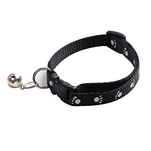 CUSROS Modisches Hundehalsband mit Schnalle, Pfotenabdruckmotiv, verstellbar, mit Glöckchen, Leine, einfache Kontrolle, für Spaziergänge im Freien, Schwarz, Einheitsgröße von CUSROS