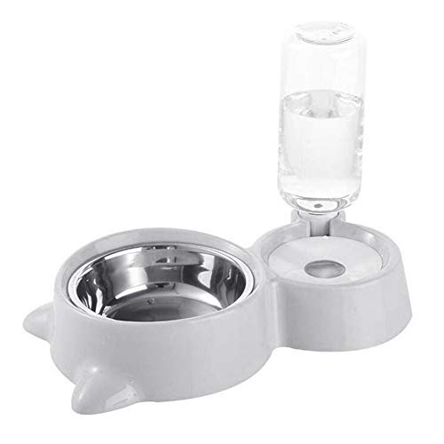 CUSROS Pet Feeder Napf Futterspender, Wasserspender Wasserbrunnen Trinkbrunnen Trinkbrunnen mit automatischer Wasserflasche für kleine Hunde Katzen Grau Einheitsgröße von CUSROS