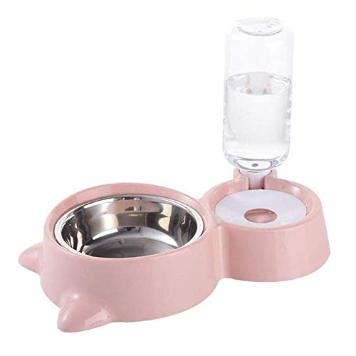 CUSROS Pet Feeder Napf Futterspender, Wasserspender Wasserbrunnen Trinkbrunnen Trinkbrunnen mit automatischer Wasserflasche für kleine Hunde Katzen Rosa Einheitsgröße von CUSROS