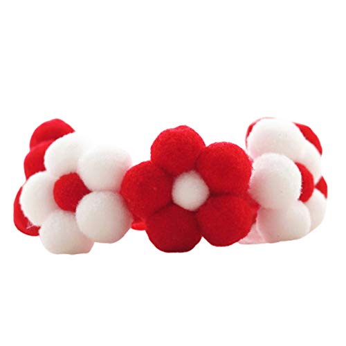 CUSROS Verstellbares handgewebtes Plüsch-Halsband mit Blume, Haustier-Halsband für Katzen und Hunde, Geschenk für Ihr Haustier, Rot + Weiß, L von CUSROS