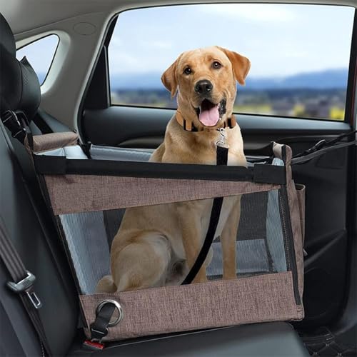 Hunde-Autositz, Haustier-Autositz für große, mittelgroße oder 2 kleine Hunde, Hundeerhöhungssitz mit 2 Hunde-Sicherheitsgurten, Abnehmbarer, waschbarer Haustier-Autositz,Brown von CUTEBAOO