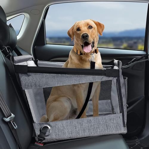 Hunde-Autositz, Haustier-Autositz für große, mittelgroße oder 2 kleine Hunde, Hundeerhöhungssitz mit 2 Hunde-Sicherheitsgurten, Abnehmbarer, waschbarer Haustier-Autositz,Grey von CUTEBAOO