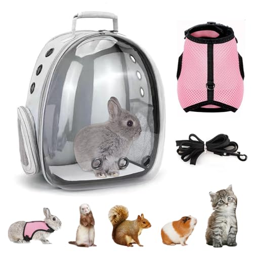 CUTENNIOU Rucksack für kleine Haustiere, Kaninchen-Tragetasche mit Geschirr, Weste, dehnbare elastische Leine, groß, atmungsaktiv, von Fluggesellschaften zugelassen für Kaninchen, Meerschweinchen, von CUTENNIOU