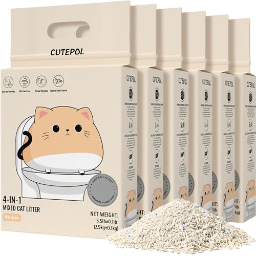 Cutepol Mixed 4-in-1 Klump-Katzenstreu 15kg, Geruchskontrolle und schnelles Klumpen, wasserabsorbierend und spülbar, staubfrei, Mehrkatzen, Bentonit-Tofu-Katzenstreu, Milch-Duft, 2.5kg/Packung von CUTEPOL