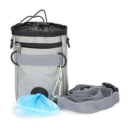 CUTIECLUB Chiatai Waterproof Dog Treat Pouch Bag, Pet Training Walking Treat Bag mit verstellbarem Gürtel, eingebauter Poo Bag Dispenser Grey von CUTIECLUB