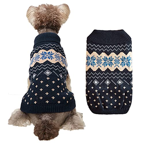 CUTIECLUB Hunde-Weihnachtspullover, Cartoon-Weihnachten, Elch, Rentier, Schneeflocken, Haustier, Katze, Winter, Strickwaren, Kostüme, marineblaue Schneeflocken, L von CUTIECLUB