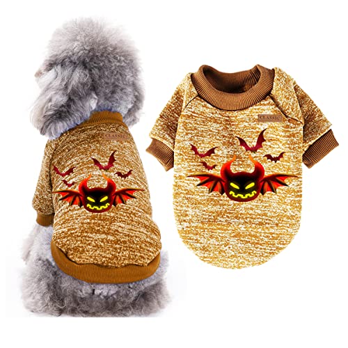 CUTIECLUB Hundepullover, Halloween-Haustierkleidung, Totenkopf, Kürbis-Druckmuster, Hunde und Katzen, Baumwollpullover, warme Kostüme für Haustiere, Khaki, XS von CUTIECLUB