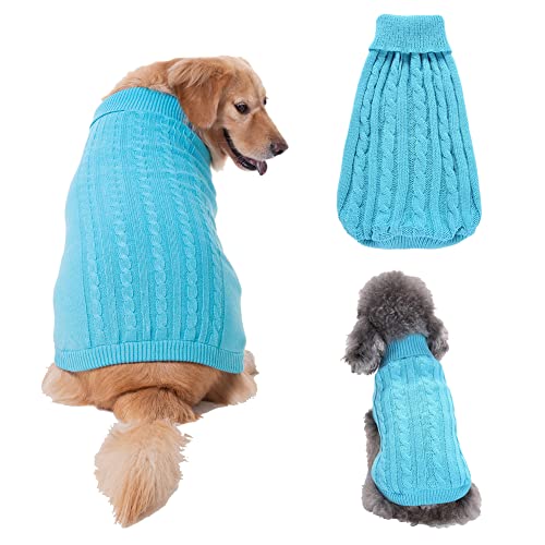 CUTIECLUB Hundepullover, warm, klassisch, Rollkragen, Strickwaren, Kostüme, Jacke, Mantel, Kapuze, geeignet für Welpen, Hunde, Katzen, Haustiere, Himmelblau, XXL von CUTIECLUB