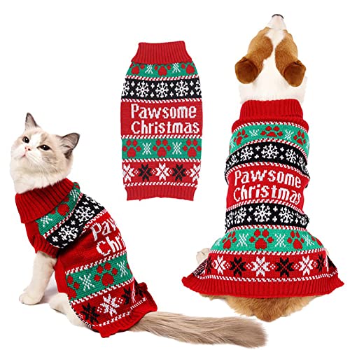 CUTIECLUB Hundepullover für Weihnachten, gestrickte Weihnachten Rentier Haustier Katze Pullover Winterkleidung für kleine bis mittelgroße Hunde Katzen M von CUTIECLUB