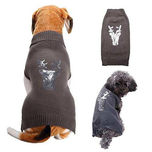 CUTIECLUB Hundepullover für Weihnachten, gestrickte Weihnachten Rentier Haustier Katze Pullover Winterkleidung für kleine bis mittelgroße Hunde Katzen M von CUTIECLUB