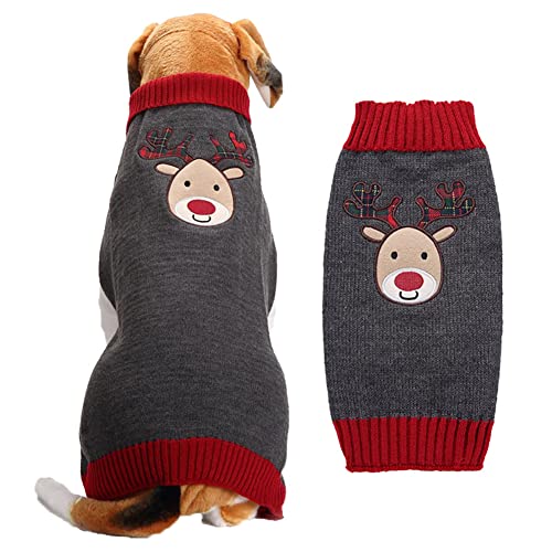 CUTIECLUB Hundepullover für Weihnachten, gestrickte Weihnachten Rentier Haustier Katze Pullover Winterkleidung für kleine bis mittelgroße Hunde Katzen M von CUTIECLUB