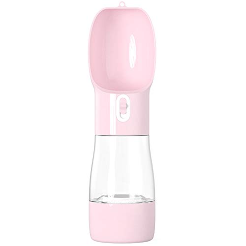 Chiatai 2-in-1-Wasserflasche für Hunde, tragbar, für Reisen, Wandern, Trinken und Füttern, Pink von CUTIECLUB