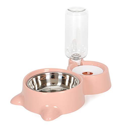 Chiatai Doppelter Wasser- und Futternapf, für Hunde und Katzen, automatisches Doppelschüssel-Set für kleine und mittelgroße Hunde, Katzen, Rosa von CUTIECLUB