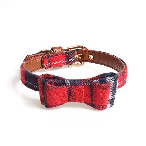 Chiatai Hundehalsband mit Kopftuch oder Fliege, verstellbares Karo-Kopftuch-Set Schal-Zubehör für kleine mittelgroße große Hundekatzen Schwarz + rot Kariertes Halsband, M. von CUTIECLUB