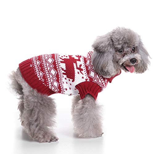 Chiatai Hundepullover, Weihnachtspullover, niedliches Rentier-Elch, Weihnachtspullover für Haustiere, Katzen, Strickwaren, Winter-Sweatshirt, Kostüm, Rot, Größe M von CUTIECLUB