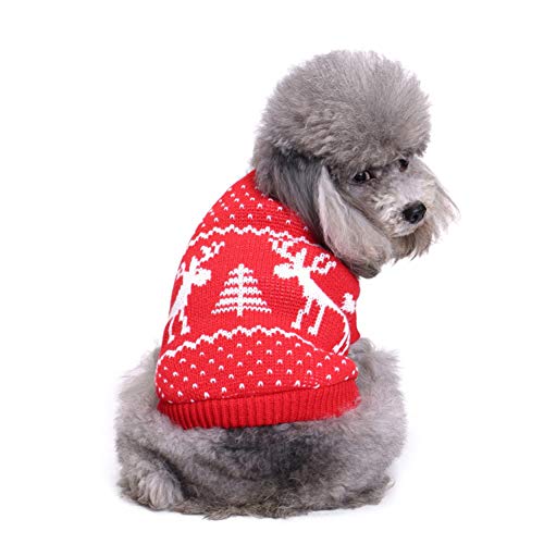 Chiatai Klassischer Hundepullover für Haustiere, Katzen, Welpen, Strickwaren, Weihnachtspullover, niedliches Rentier-/Elch-Pullover, Winter-Sweatshirt, Kostüm, Rot, XXL von CUTIECLUB