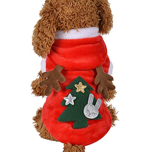 Chiatai Niedliche Haustier-Weihnachtskleidung, Weihnachtsbaum Elch Kostüm Hoodie Mantel für Katzen Hunde Xmas Verkleidung Warm Party Anzug Geschenke XS von CUTIECLUB