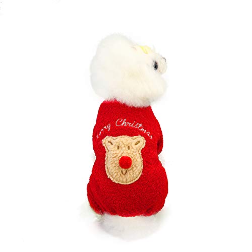 Chiatai Weihnachtspullover für Hunde und Katzen, Fleece, Rentier, Elch, Rot, Größe L von CUTIECLUB