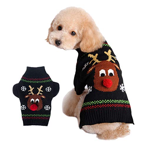 Chiatai Weihnachtspullover für Hunde und Katzen, gestrickt, schwarze Nase, Rentiermuster, Größe L von CUTIECLUB