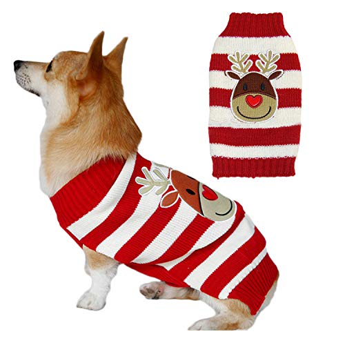 Chiatai Weihnachtspullover für Hunde und Katzen, warm, gestrickt, Elch-Strickwaren, Gr. S, Rot von CUTIECLUB