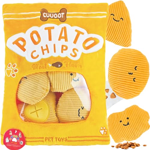 CUUOOT Hundespielzeug Kleine Hunde,Crinkly Squeaky Hundespielzeug Interaktives Plüsch Hundespielzeug Puzzle und Bereicherung Hundespielzeug für kleine, mittlere und große Hunde (Potato-Chips) von CUUOOT