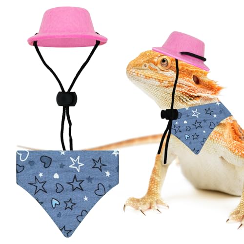 CUXFLS Bartdrache Cowboyhut & Eidechse Bandana Schal für kleine Haustiere Kleidung Kostüm Zubehör für Eidechse Hamster Leopard Gecko – Blauer Stern von CUXFLS