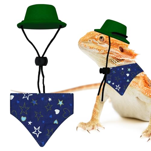 CUXFLS Bartdrache Cowboyhut & Eidechse Bandana Schal für kleine Haustiere Kleidung Kostüm Zubehör für Eidechse Hamster Leopard Gecko – Dunkelblauer Stern von CUXFLS