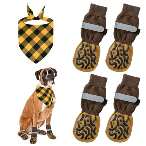 CVFRTT 4 Stück Hundesocken, 1 Stück Hundeschal, rutschfeste Hundesocken, Verstellbare Haustiersocken, Warme Dekoration, Haustierbedarf von CVFRTT