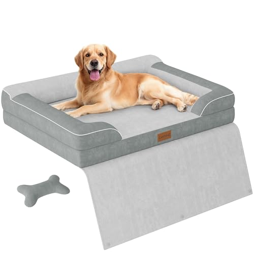 CWAWZ Extra großes Hundebett, orthopädisches Hundebett mit kühlendem Gel-Memory-Schaum, wasserdicht, XL-Hundebett mit abnehmbarem, waschbarem Bezug, 106,7 cm, Hundesofa, Couch, holländischer Samt mit von CWAWZ