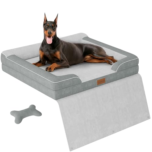 CWAWZ XXL Hundebett für extra große Hunde, riesige orthopädische Hundebetten mit kühlendem Gel-Memory-Foam, wasserdichtes Hundebett mit abnehmbarem waschbarem Bezug, 134,6 cm Hundesofabett, von CWAWZ