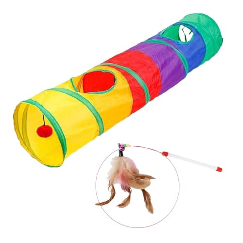 CWPFVQA 1 Stück Katzentunnelspielzeug Mit 1 Stück Katzen-Amüsantstab, Interaktiver Katzentunnel, Faltbares Katzenspielzeug, Regenbogen-Katzentunnel Für Kätzchen, Welpen, Kaninchen, Hamster von CWPFVQA