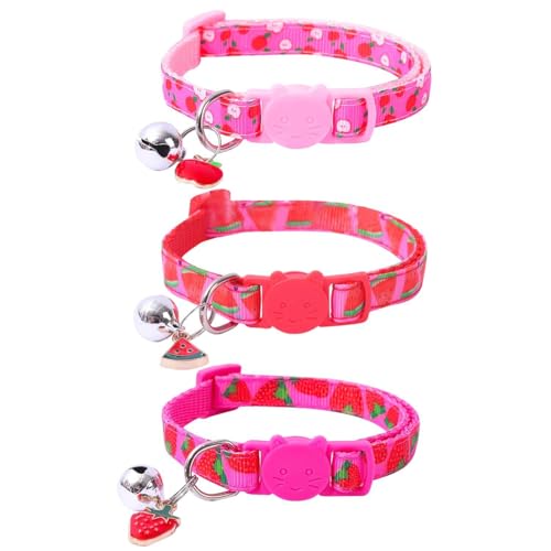 CWPFVQA 3 Stück Obst-Haustierhalsband, Kätzchenhalsband, Rosa Katzenhalsband, Kätzchenhalsband Mit Glöckchen, Katzenhalsband Für Mädchen, Laute Katzenglocke Am Halsband von CWPFVQA