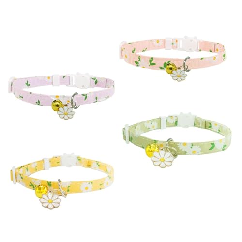 CWPFVQA 4 Stück Gänseblümchen-Haustierhalsband, Aufsteckbares Haustierhalsband, Kleines Katzen- Und Hundehalsband, Süßes Blumenhalsband, Katzenhalsband Mit Glöckchen, Verstellbares Hundehalsband von CWPFVQA