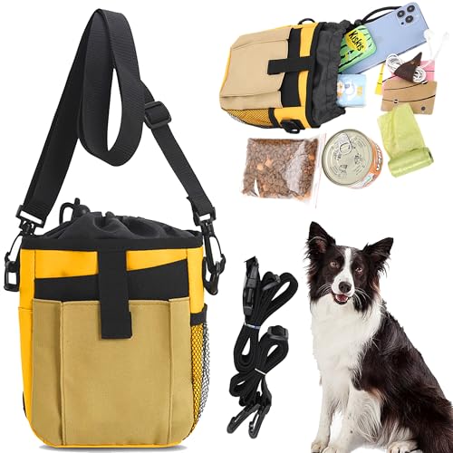 CXAFQ Großer Futterbeutel Für Haustiere Mit Abnehmbarem Rücken Und Bauchgurt, Hundeleckerlis Tasche, Leckerli Tasche Für Hunde, Leckerlibeutel Mit Kotbeutelspender, Gürteltasche Für Hunde von CXAFQ