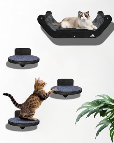 Katzenwandregale aus Holz mit 3 Stufen - Platzsparendes Wandmontiertes Katzenbaum-Set, Moderne Kletterwandmöbel & DIY Regale Kit für kleine Wohnungen, Katzenbett zum Schlafen, Spielen und Klettern Katzenwandregale aus Holz mit 3 Stufen - Platzsparendes Wandmontiertes Katzenbaum-Set, Moderne Kletterwandmöbel & DIY Regale Kit für kleine Wohnungen, Katzenbett zum Schlafen, Spielen und Klettern von CXCDESEV