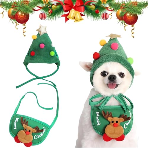 Niedlicher Weihnachtsbaum-Pom-Pom-Hundehut, Party-Haustier-Plüsch-Kopfbedeckungszubehör, Bekleidung, lustiger weicher Haustierhut für Hunde und Katzen von CXNZRLVY