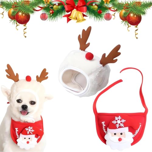 Niedlicher Weihnachtsbaum-Pom-Pom-Hundehut, Party-Haustier-Plüsch-Kopfbedeckungszubehör, Bekleidung, lustiger weicher Haustierhut für Hunde und Katzen von CXNZRLVY