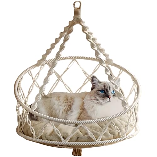 Katzenhängematte, handgewebtes hängendes Boho-Katzenbett für drinnen und draußen, Heimdekoration zum Spielen, Schlafen, Klettern und Faulenzen, mit Kissen, geeignet für Katzen oder kleine Hunde bis zu von CXYYXF