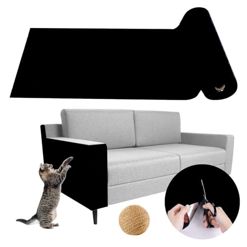 CYHTYM Kratzmatte Katze Selbstklebend Katzenkratz-Teppichmatte mit Selbstklebender Unterseite, zuschneidbare, Selbstklebende DIY-Katzenkratzmatte, schützt Möbelböden(Black,30x30cm/11.8x11.8) von CYHTYM