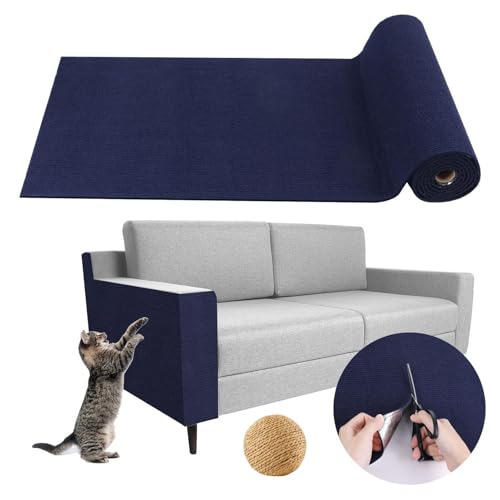 CYHTYM Kratzmatte Katze Selbstklebend Katzenkratz-Teppichmatte mit Selbstklebender Unterseite, zuschneidbare, Selbstklebende DIY-Katzenkratzmatte, schützt Möbelböden(Blue,30x100cm/11.8x39.3) von CYHTYM