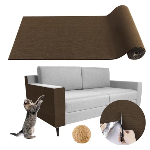 CYHTYM Kratzmatte Katze Selbstklebend Katzenkratz-Teppichmatte mit Selbstklebender Unterseite, zuschneidbare, Selbstklebende DIY-Katzenkratzmatte, schützt Möbelböden(Coffee,30x100cm/11.8x39.3) von CYHTYM