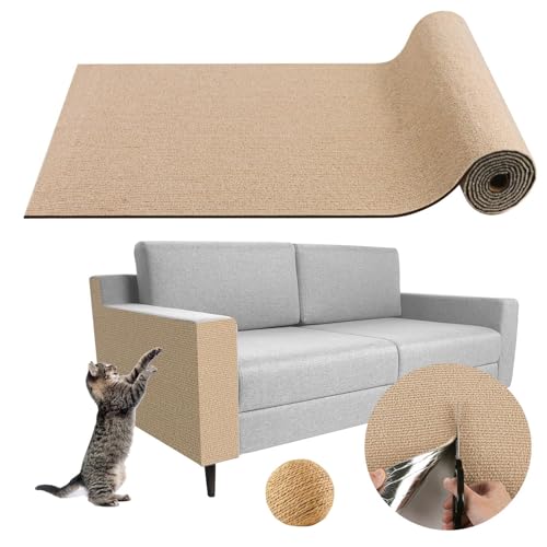 CYHTYM Kratzmatte Katze Selbstklebend Katzenkratz-Teppichmatte mit Selbstklebender Unterseite, zuschneidbare, Selbstklebende DIY-Katzenkratzmatte, schützt Möbelböden(Khaki,30x100cm/11.8x39.3) von CYHTYM