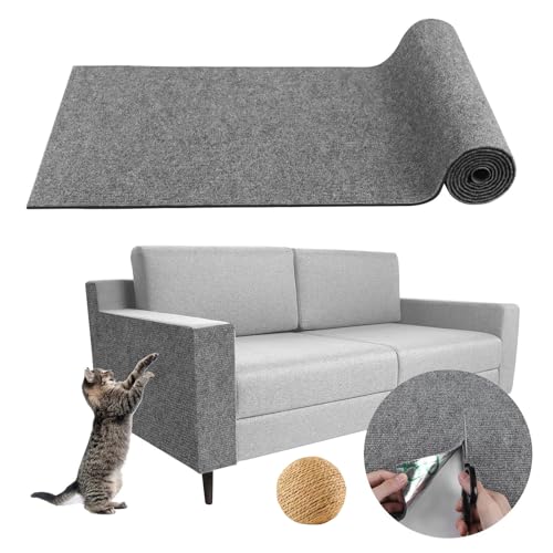 CYHTYM Kratzmatte Katze Selbstklebend Katzenkratz-Teppichmatte mit Selbstklebender Unterseite, zuschneidbare, Selbstklebende DIY-Katzenkratzmatte, schützt Möbelböden(Light Gray,30x100cm/11.8x39.3) von CYHTYM