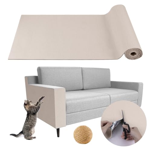 CYHTYM Kratzmatte Katze Selbstklebend Katzenkratz-Teppichmatte mit Selbstklebender Unterseite, zuschneidbare, Selbstklebende DIY-Katzenkratzmatte, schützt Möbelböden(Off White,30x100cm/11.8x39.3) von CYHTYM