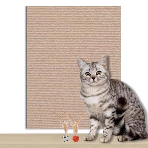 Kratzmatte Katze Selbstklebend Zuschneidbare Katzenkratzmatte für Schutz von Möbeln, selbstklebende Anti-Katzen-Kratzunterlage für Schutz der Couch und Baumpfosten für Katzenkratzer(Khaki,30x30cm/11. von CYHTYM