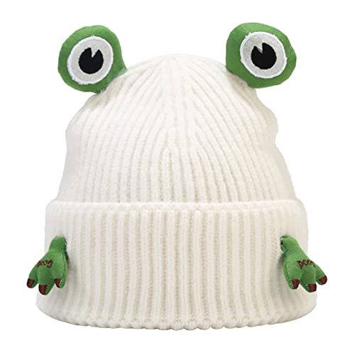 CYILPR Beanies, süße Cartoon-Frosch-Form, Winter-Ohrenschützer, Dicker Hut, Geschenk für Freundin, Teenager, weiß, Einheitsgröße von CYILPR